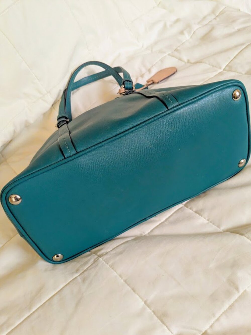 Coach Peyton Cora Domed Satchel Bag Handbag Crossbody Leather Jade Teal Green - Picture 6 of 8